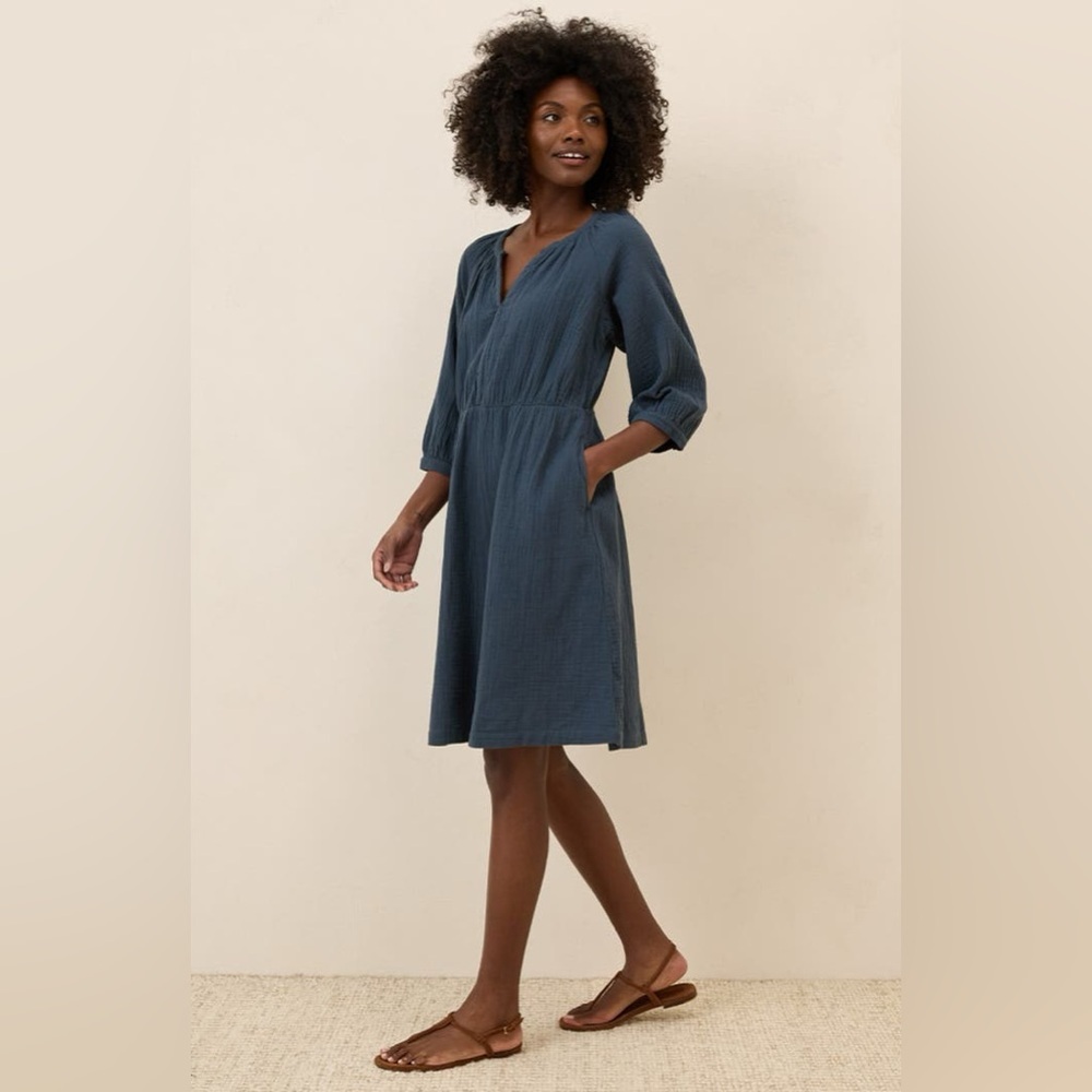 Pact Organic Cotton Coastal Double Gauze Peasant Dress XS
